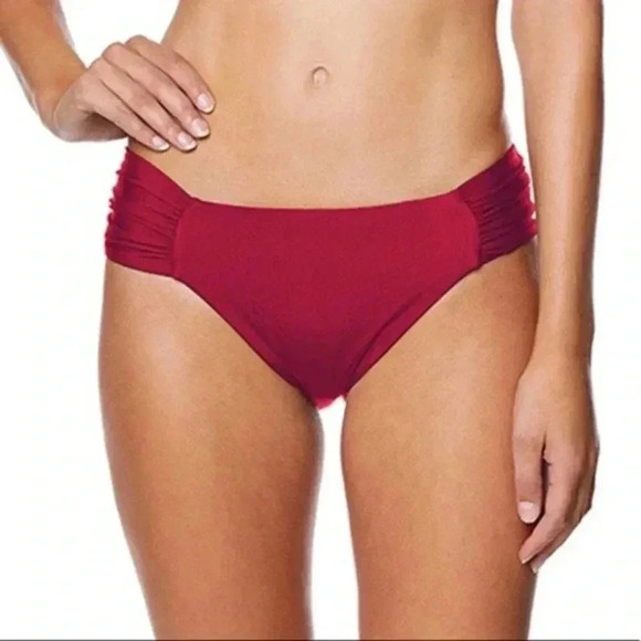 Tahari Wide Tab Shirred Burgundy Bikini Bottoms S - Picture 1 of 9